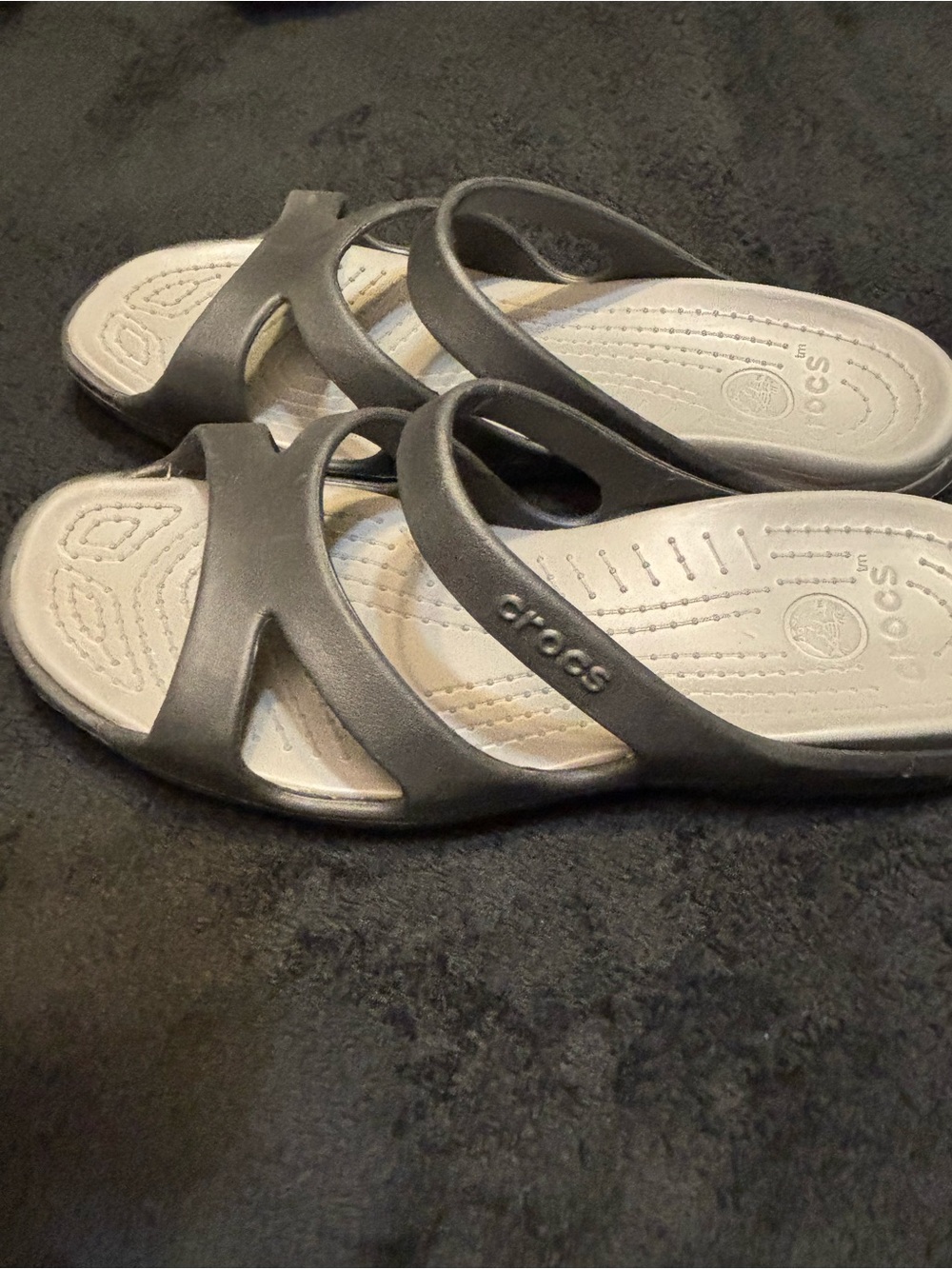 CROCS Women's Gray Triple-Strap Slide Sandals